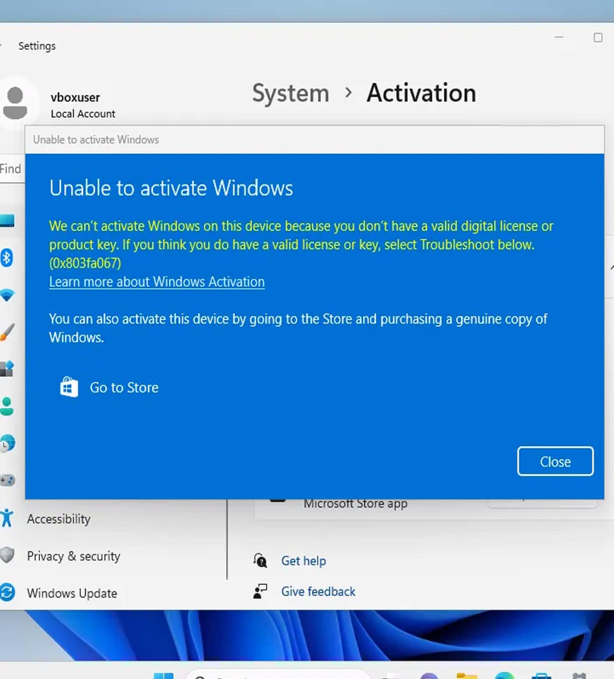 Windows 11 activation lost after update error screen